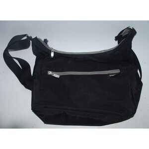 Baggallini Vislon Sidekick Hobo Bag Black Nylon Tan Interior Pre-Owned